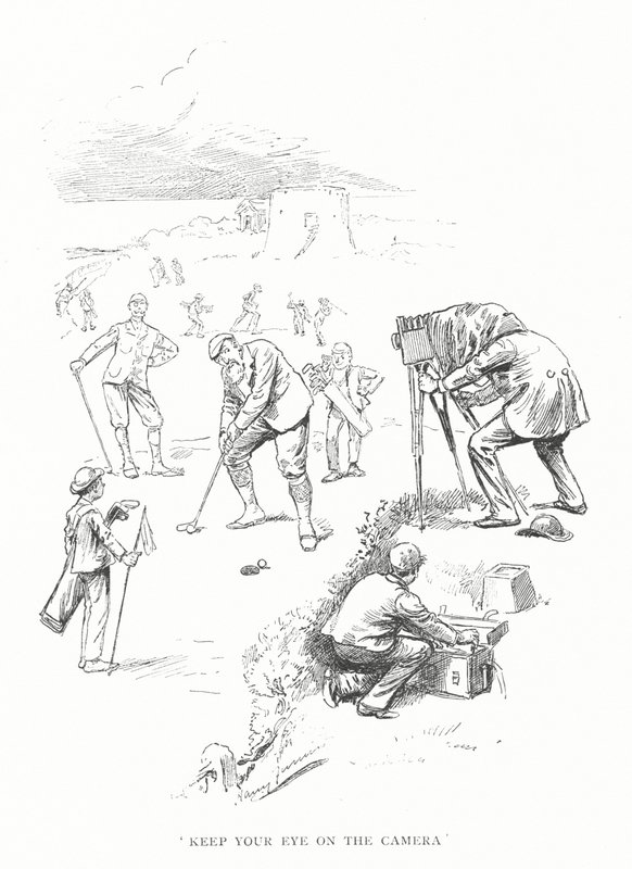 Golf: "Hold øye med kameraet" (litho) av Harry Furniss