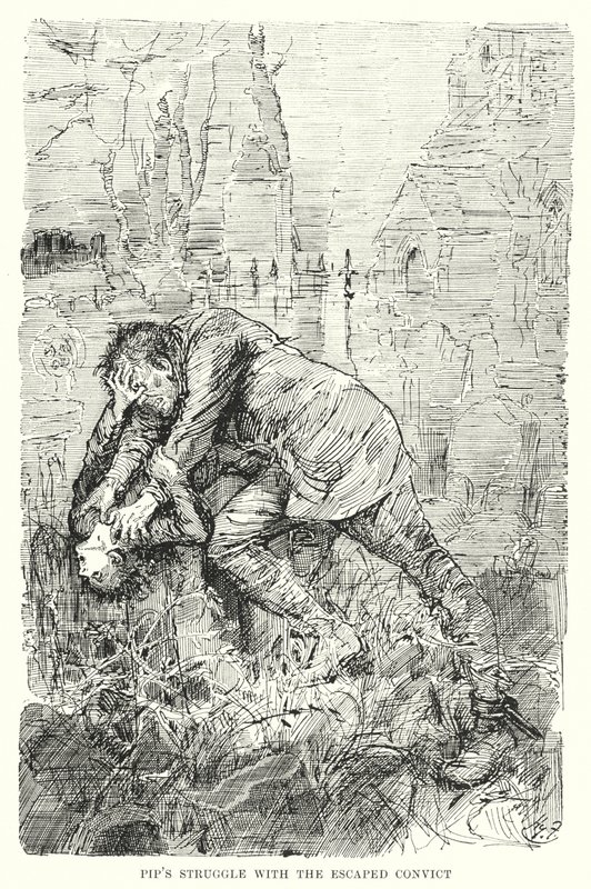 Illustrasjon for store forventninger av Charles Dickens (litho) av Harry Furniss