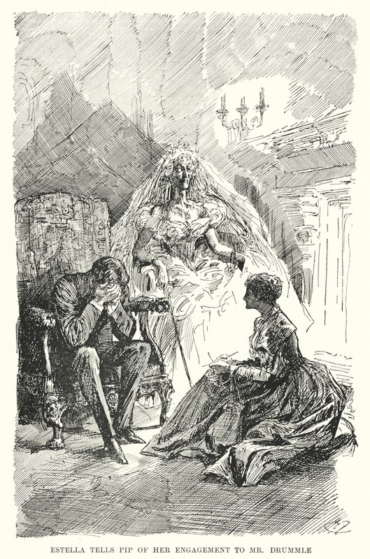 Illustrasjon for store forventninger av Charles Dickens (litho) av Harry Furniss