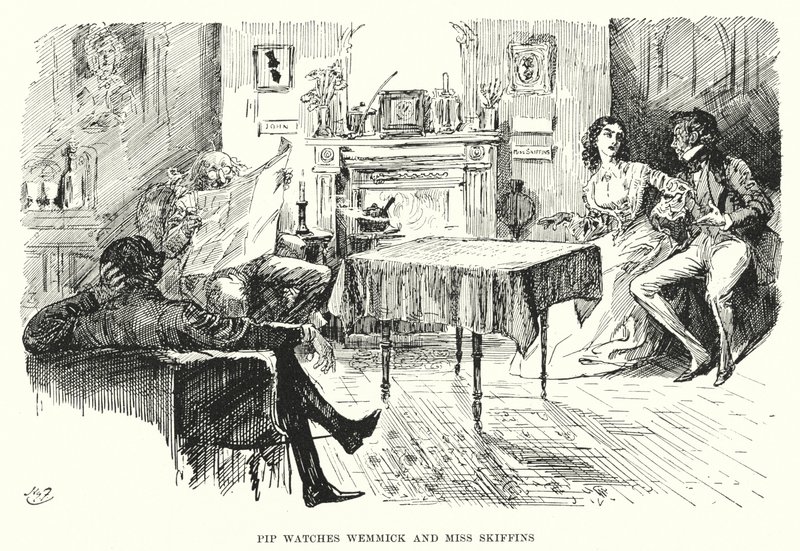 Illustrasjon for store forventninger av Charles Dickens (litho) av Harry Furniss