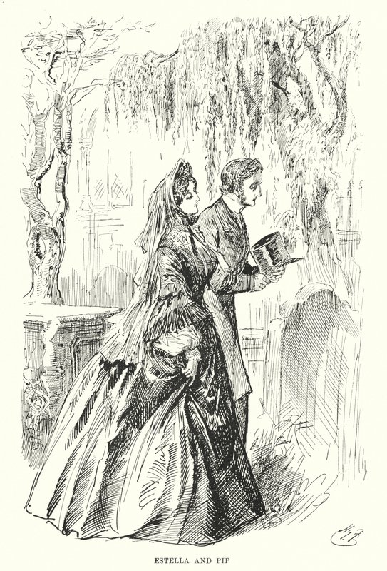 Illustrasjon for store forventninger av Charles Dickens (litho) av Harry Furniss