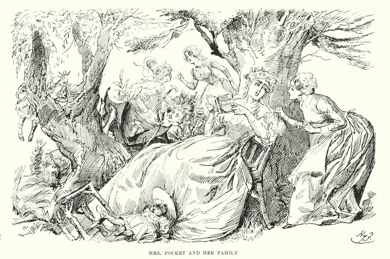 Illustrasjon for store forventninger av Charles Dickens (litho) av Harry Furniss