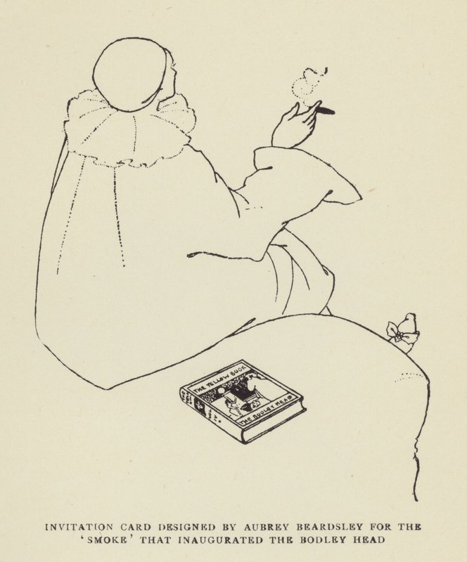 Invitasjonskort designet av Aubrey Beardsley for Smoke som innviet Bodley Head av Harry Furniss