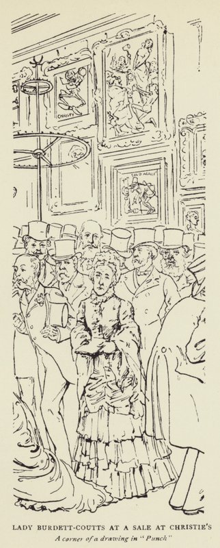 Lady Burdett-Coutts på et salg på Christies av Harry Furniss