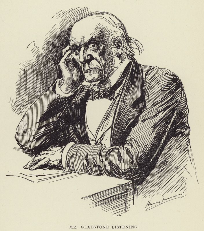 Mr Gladstone lytter av Harry Furniss