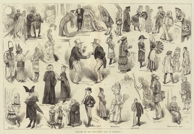 Skisser av Fancy Dress Ball i Liverpool av Harry Furniss