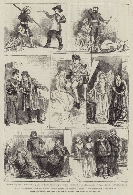 Tableaux Vivants fra Sir Walter Scotts romaner, i Cromwell House, South Kensington av Harry Furniss