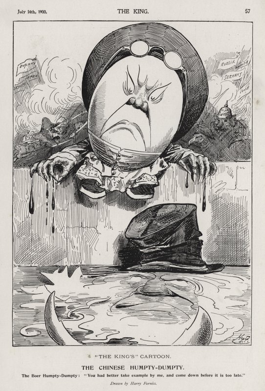 The Chinese Humpty Dumpty, tegneserie om bokseropprøret og boerkrigen (gravering) av Harry Furniss