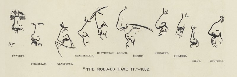 Noes-ene (dvs. politikernes neser) har det - 1883 (litho) av Harry Furniss