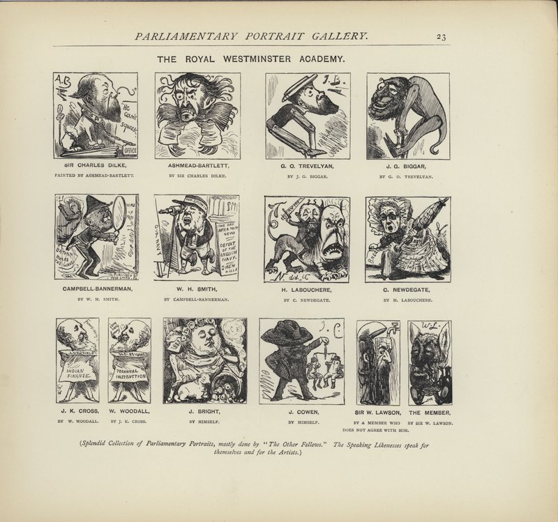 Royal Westminster Academy - forestille seg hvordan politikere kan male hverandre (litho) av Harry Furniss