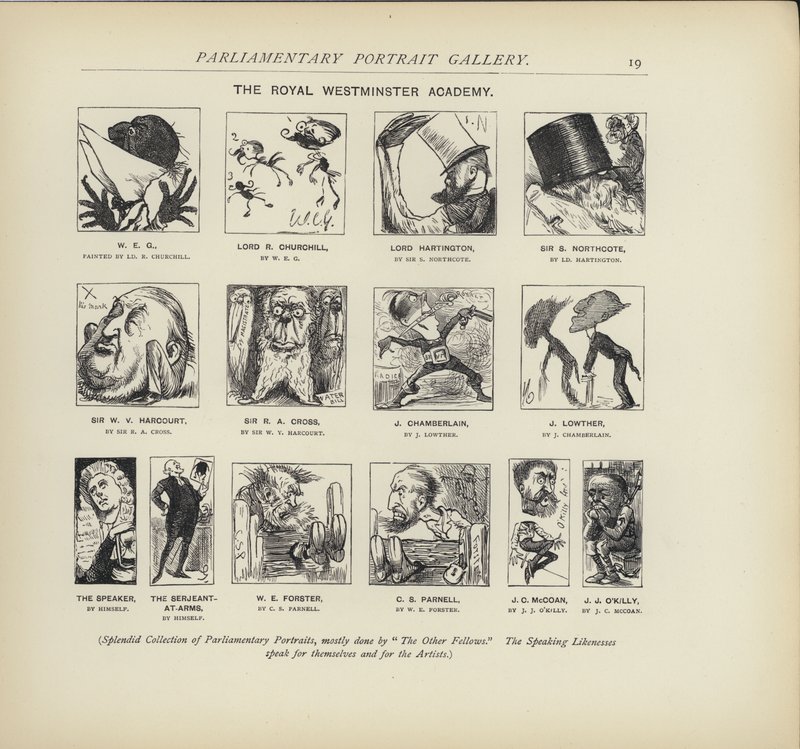 Royal Westminster Academy - forestille seg hvordan politikere kan male hverandre (litho) av Harry Furniss