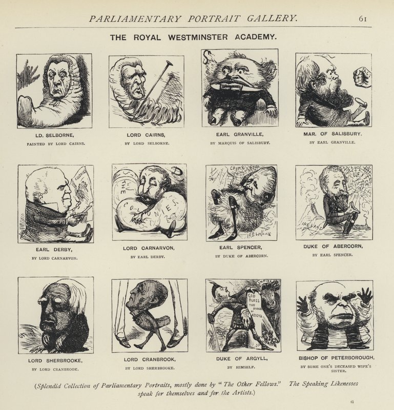 Royal Westminster Academy - forestille seg hvordan politikere kan male hverandre (litho) av Harry Furniss