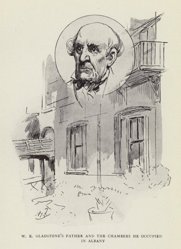 VI Gladstones far og kamrene han okkuperte i Albany av Harry Furniss
