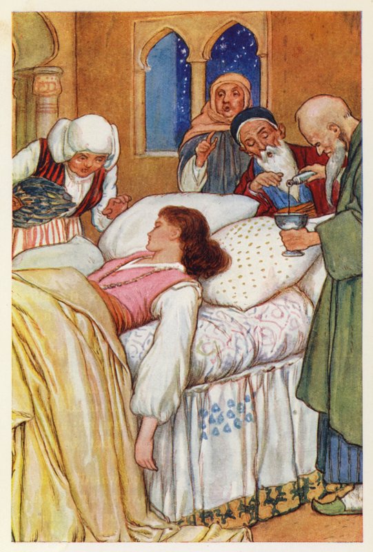 Prinsesse Aldegonda og hennes leger (fargelitografi) av Harry George Theaker