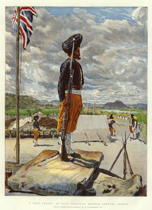 En Sikh Sentry ved Fort Johnston, Britisk Sentral-Afrika av Harry Hamilton Johnston