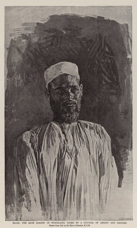 Mlozi, den arabiske lederen i Nyasaland, ble prøvd av et råd av høvdinger og hengt av Harry Hamilton Johnston
