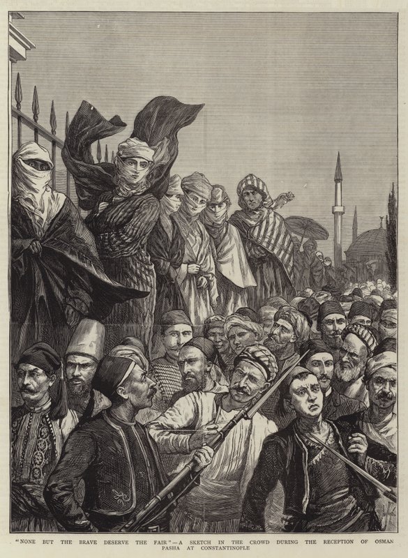 Ingen andre enn de modige fortjener messen, en skisse i folkemengden under mottakelsen av Osman Pasha i Konstantinopel av Harry Hamilton Johnston