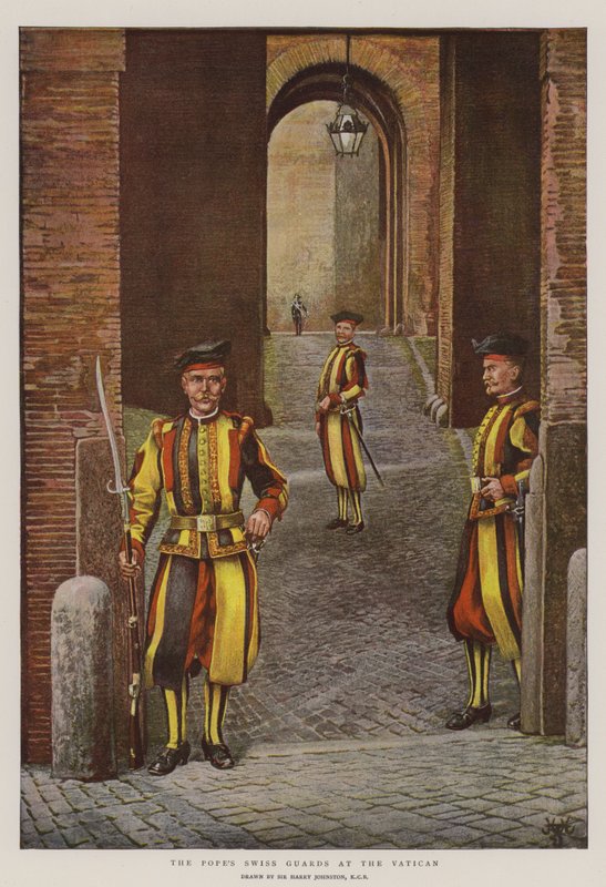 Pavens sveitsiske vakter ved Vatikanet (chromolitho) av Harry Hamilton Johnston