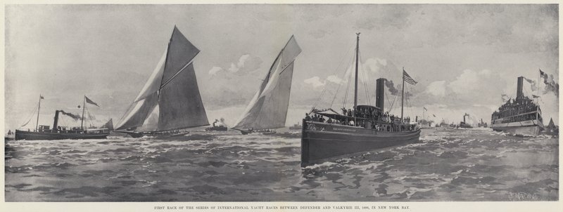 Første løp i serien med internasjonale yachtrace mellom Defender og Valkyrie III av Harry M. Pettit
