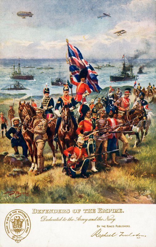 Defenders of the Empire, dedikert til hæren og marinen (farge litho) av Harry Payne