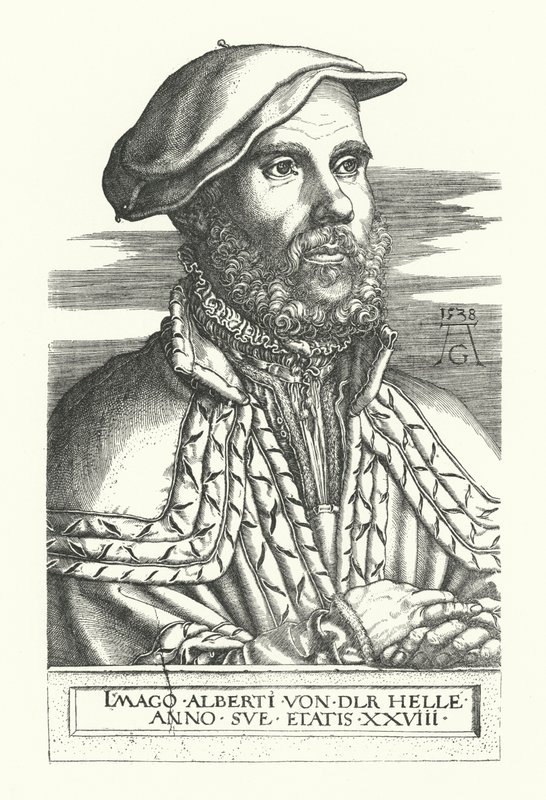Portrett av Albert van der Helle (gravering) av Heinrich (after) Aldegrever