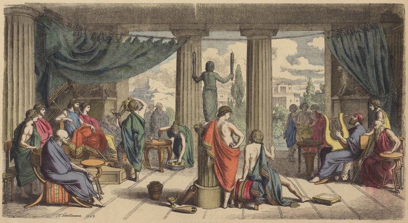 Et kongelig hoff i antikkens Hellas (farget gravering) av Heinrich Leutemann