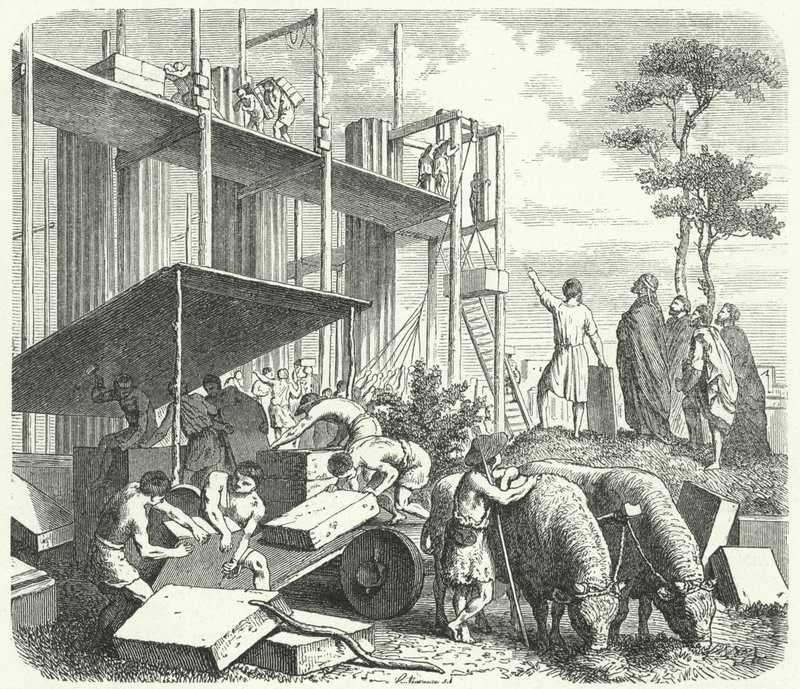 Bygging av et tempel på Aventine-høyden, Roma (gravering) av Heinrich Leutemann