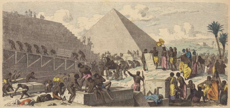 Bygging av pyramidene i det gamle Egypt (farget gravering) av Heinrich Leutemann