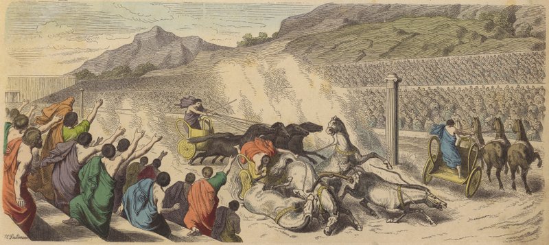 Vognkjøring ved de olympiske leker i antikkens Hellas (farget gravering) av Heinrich Leutemann