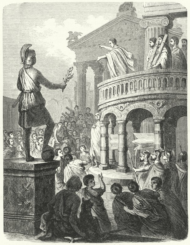 Cicero henvender seg til Romas folk fra Rostra av Heinrich Leutemann