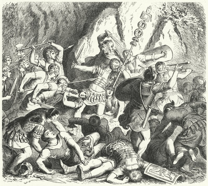 Undergangen til den romerske slekten Fabia i slaget ved Cremera, 477 f.Kr. (gravering) av Heinrich Leutemann