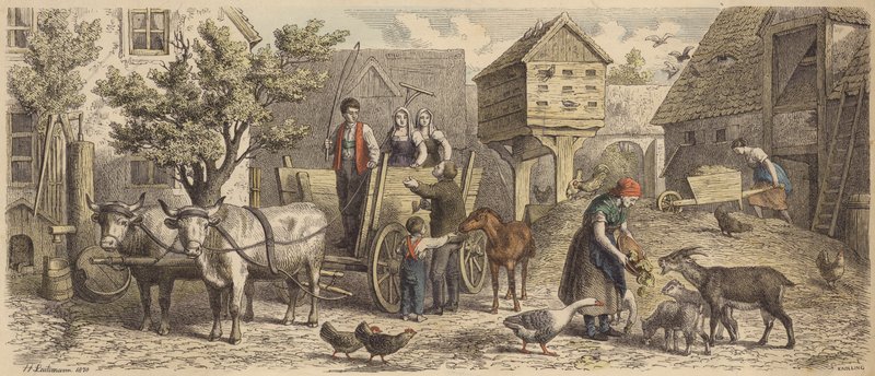 Gård i Sachsen (farget gravering) av Heinrich Leutemann