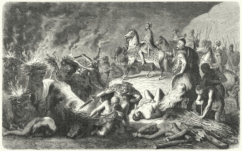 Hannibal ved beleiringen av Casilinum, 216–215 f.Kr. (gravering) av Heinrich Leutemann