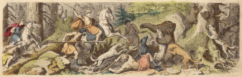 Jakt på bjørn i antikkens Hellas (farget gravering) av Heinrich Leutemann