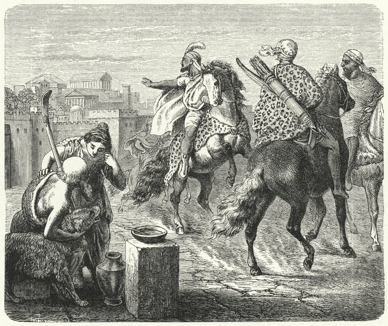 Jugurtha av Numidia forlater den korrupte byen Roma (gravering) av Heinrich Leutemann