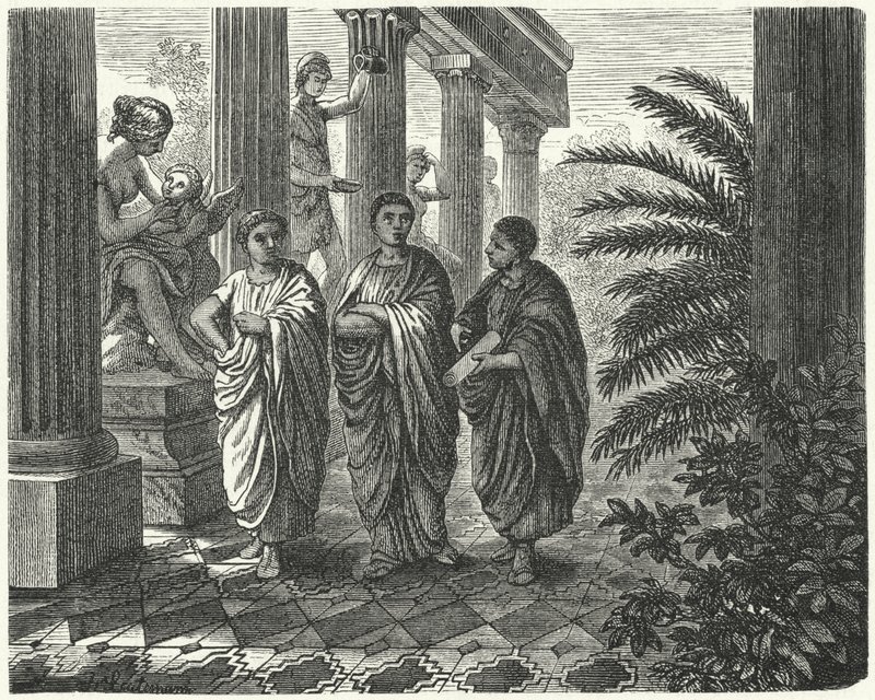 Den romerske keiseren Augustus, Gaius Maecenas og Virgil (gravering) av Heinrich Leutemann