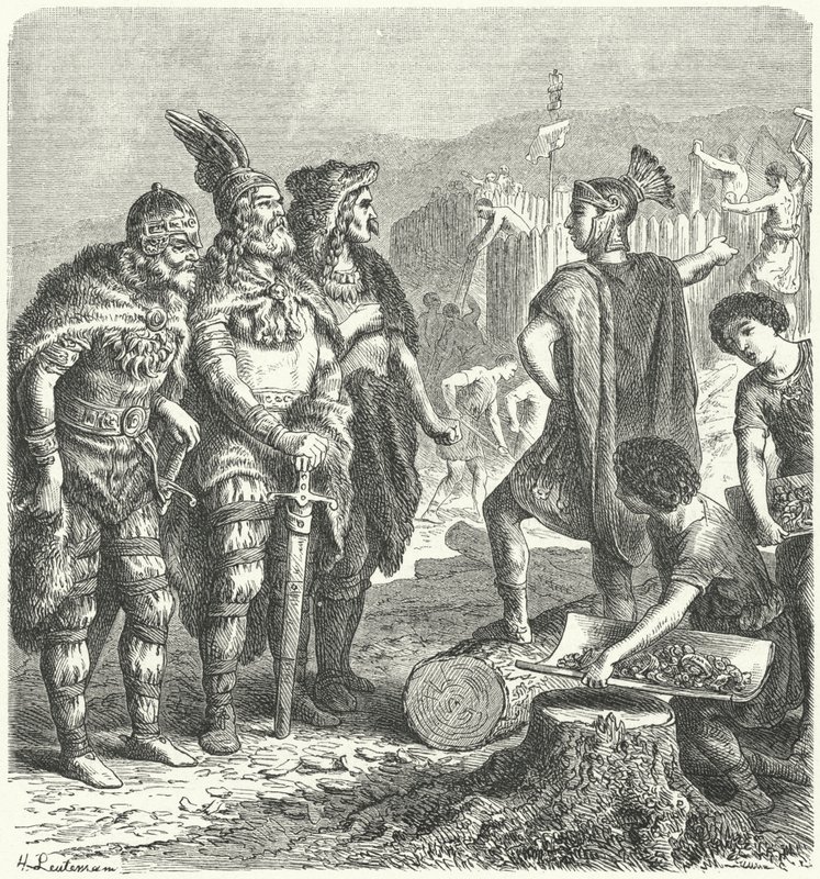Den romerske generalen Stilicho forhandler med goterne, c400 (gravering) av Heinrich Leutemann