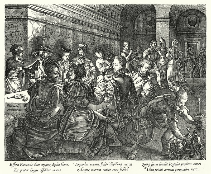 Banketten i huset til Tarquinius (gravering) av Hendrik (after) Goltzius