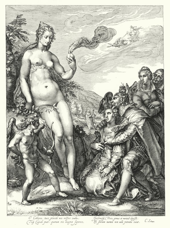 Venus, Amor og de to elskersparene (gravering) av Hendrik (after) Goltzius