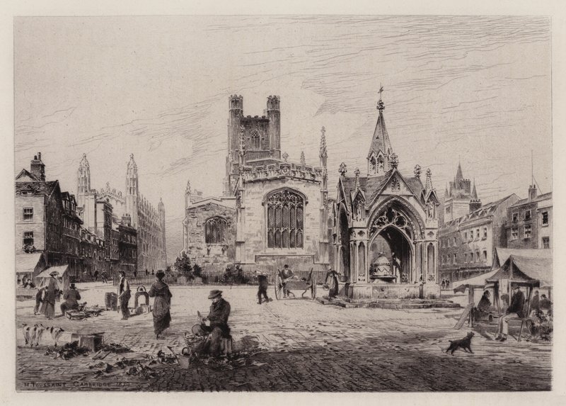 Cambridge: Market Hill (etsing) av Henri (after) Toussaint
