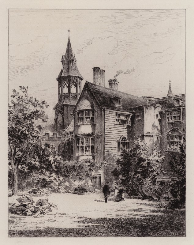 Cambridge: The Lodge of Queens' College (etsing) av Henri (after) Toussaint