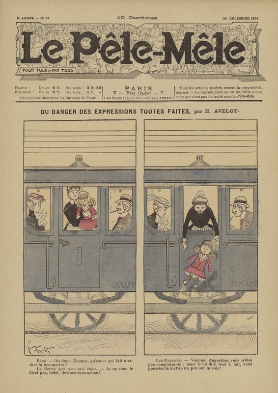 Om faren for ferdige uttrykk. Illustrasjon for Le Pele-Mele, 1902 av Henri Avelot
