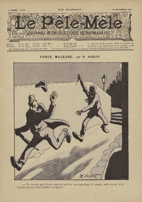 Force majeure. Illustrasjon for Le Pele-Mele, 1902 av Henri Avelot
