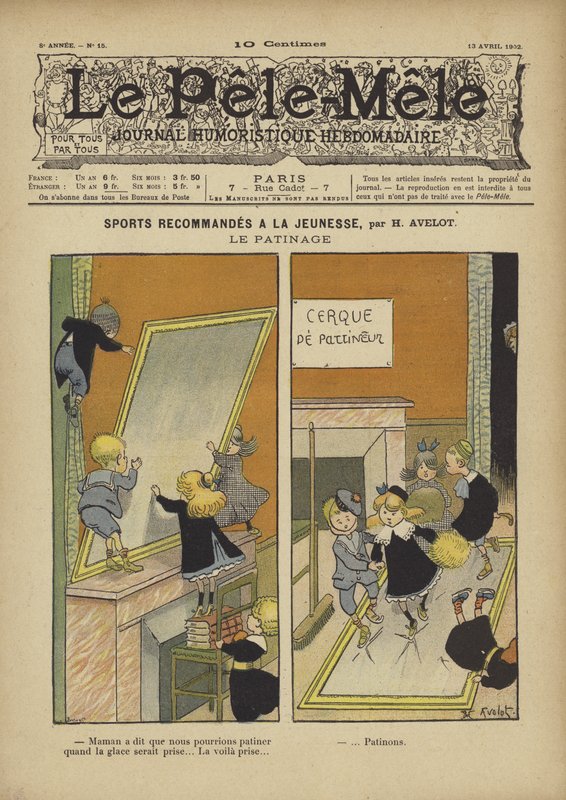 Sport anbefales for ungdom. Skøyter. Illustrasjon for Le Pele-Mele, 1902 av Henri Avelot