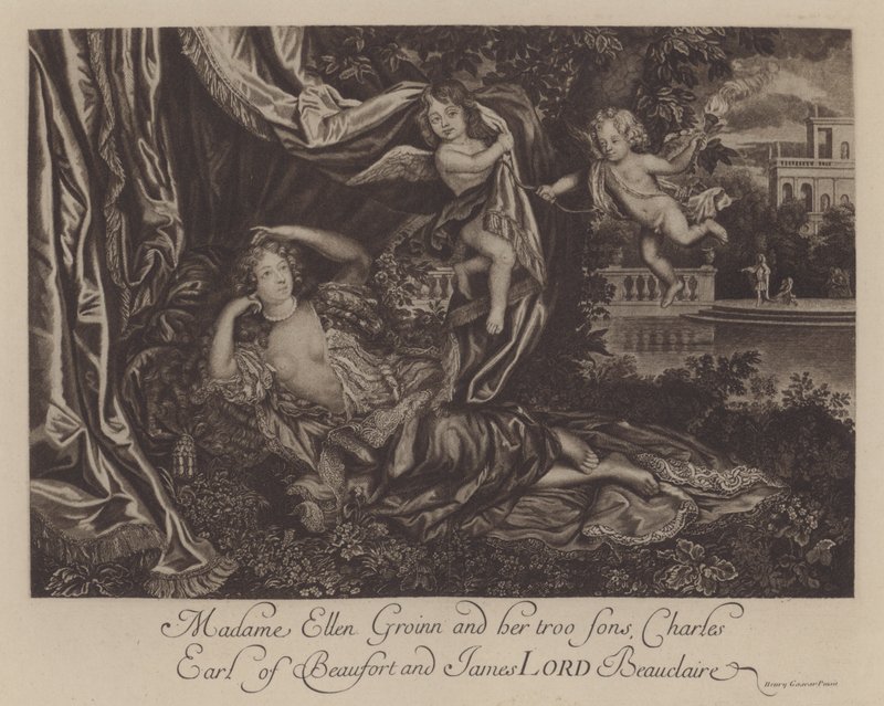 Nell Gwyn og hennes to sønner, Charles, Earl of Burford, og James, Lord Beauclerk (gravering) av Henri Gascar