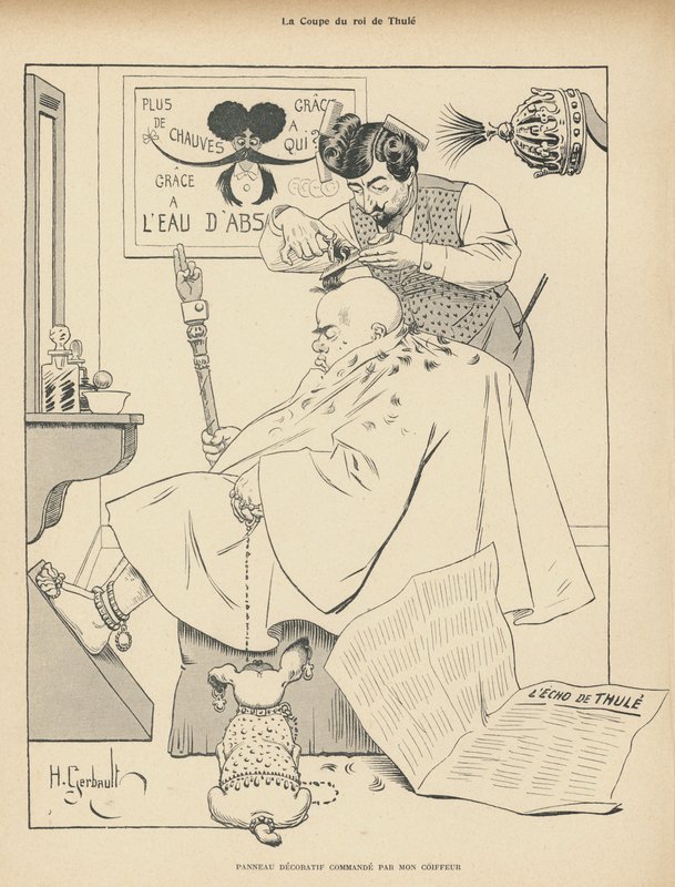 Hårklipp av kongen av Thule: en mann hos frisøren (litho) av Henri Gerbault