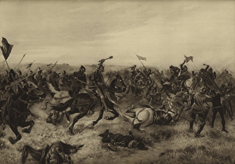 Slaget ved Agincourt; 1415 (gravyr) av Henri Louis Dupray