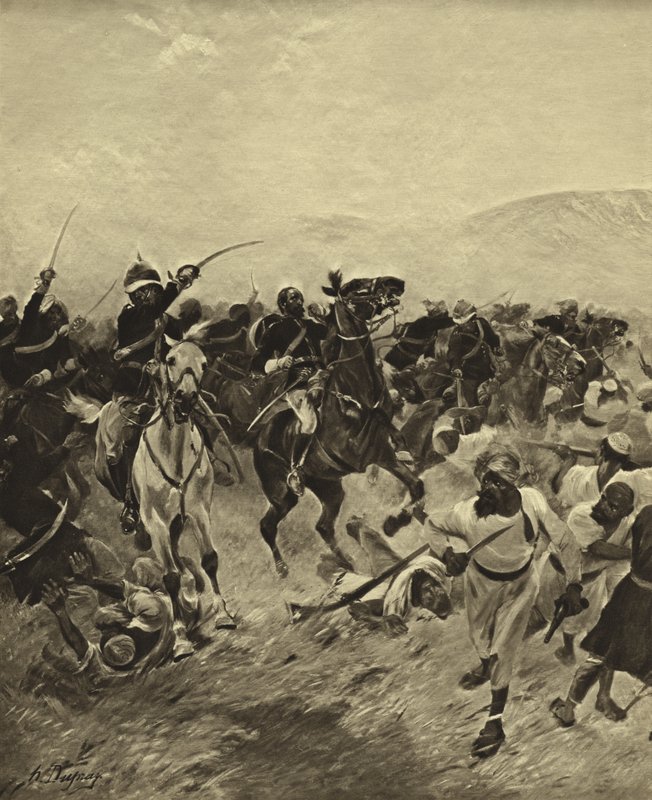 Slaget ved Fatehabad, 1879 (gravyr) av Henri Louis Dupray
