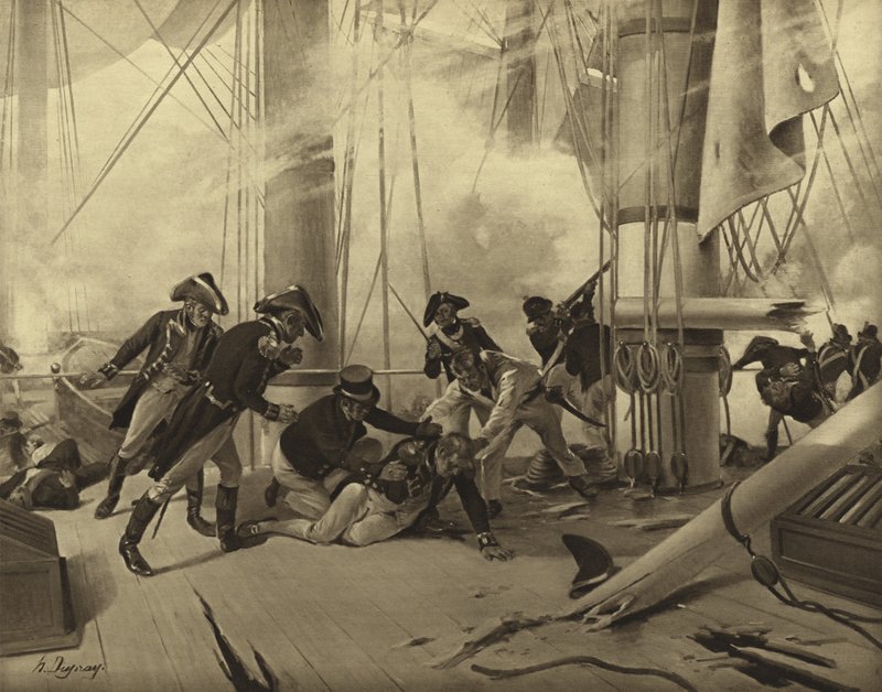 Slaget ved Trafalgar, 1805 (gravyr) av Henri Louis Dupray