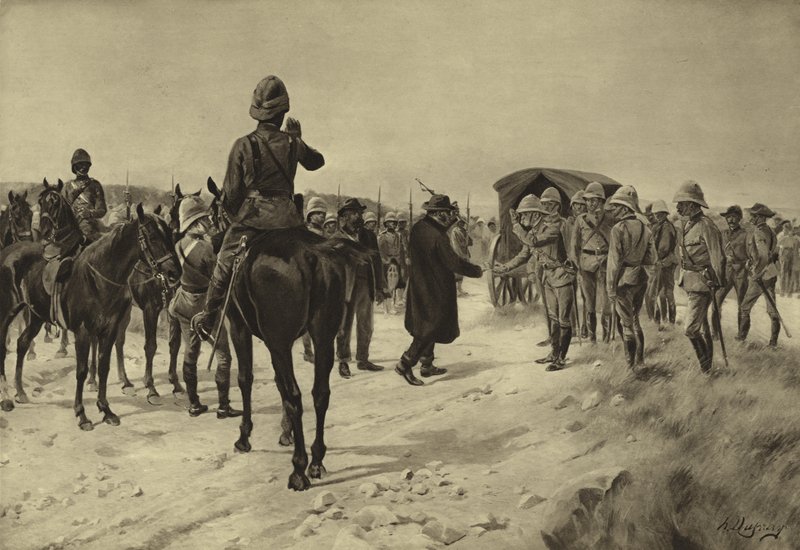 Overgivelse av Piet Cronje ved Paardeberg, 1900 (gravering) av Henri Louis Dupray